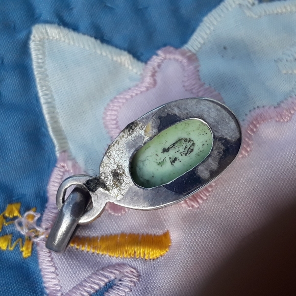 Vtg Lemon Citron Chrysoprase Southwestern silver genuine gemstone pendant boho - Picture 3 of 4